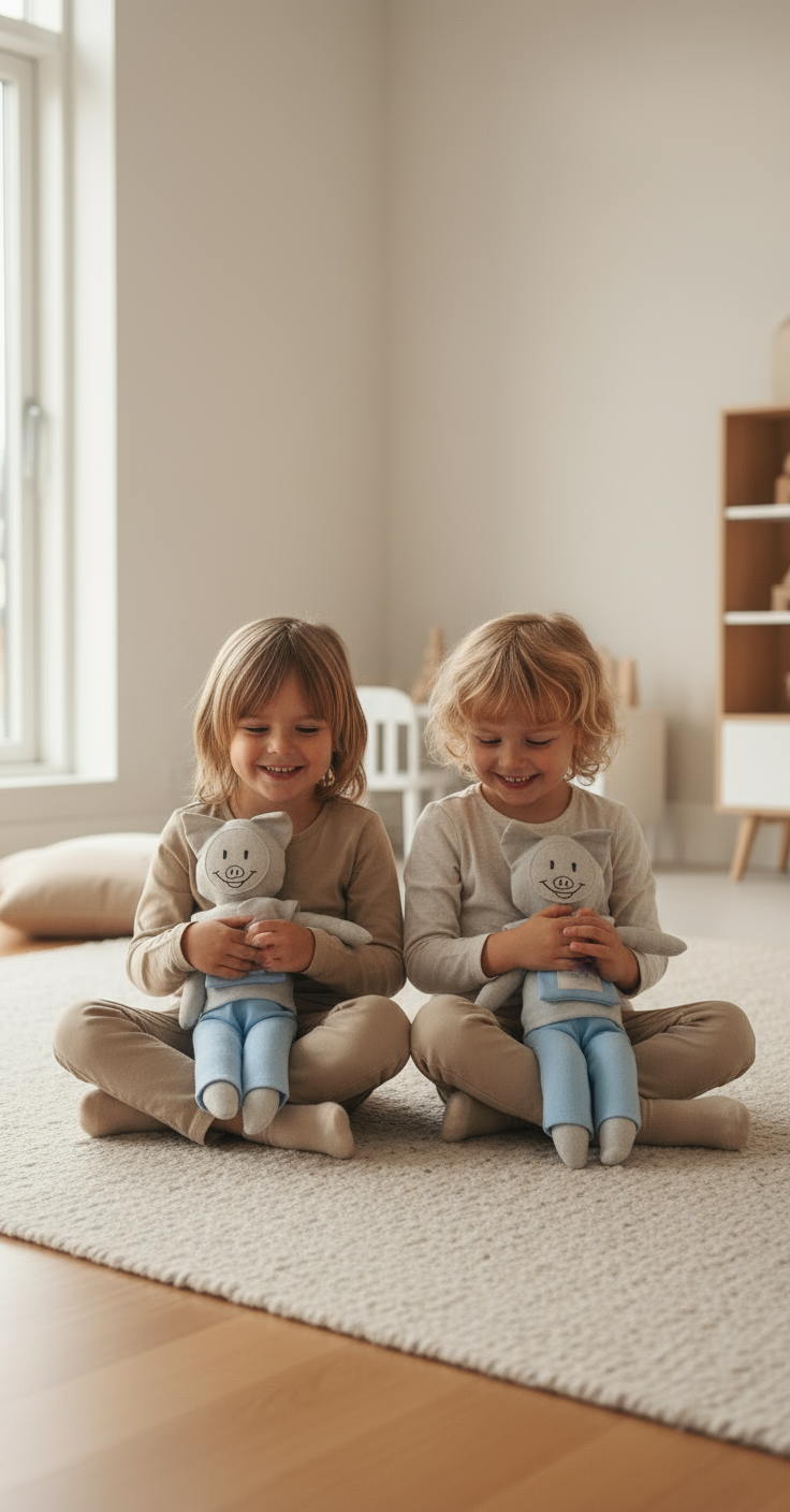 Dos niños con peluches Titela&Co