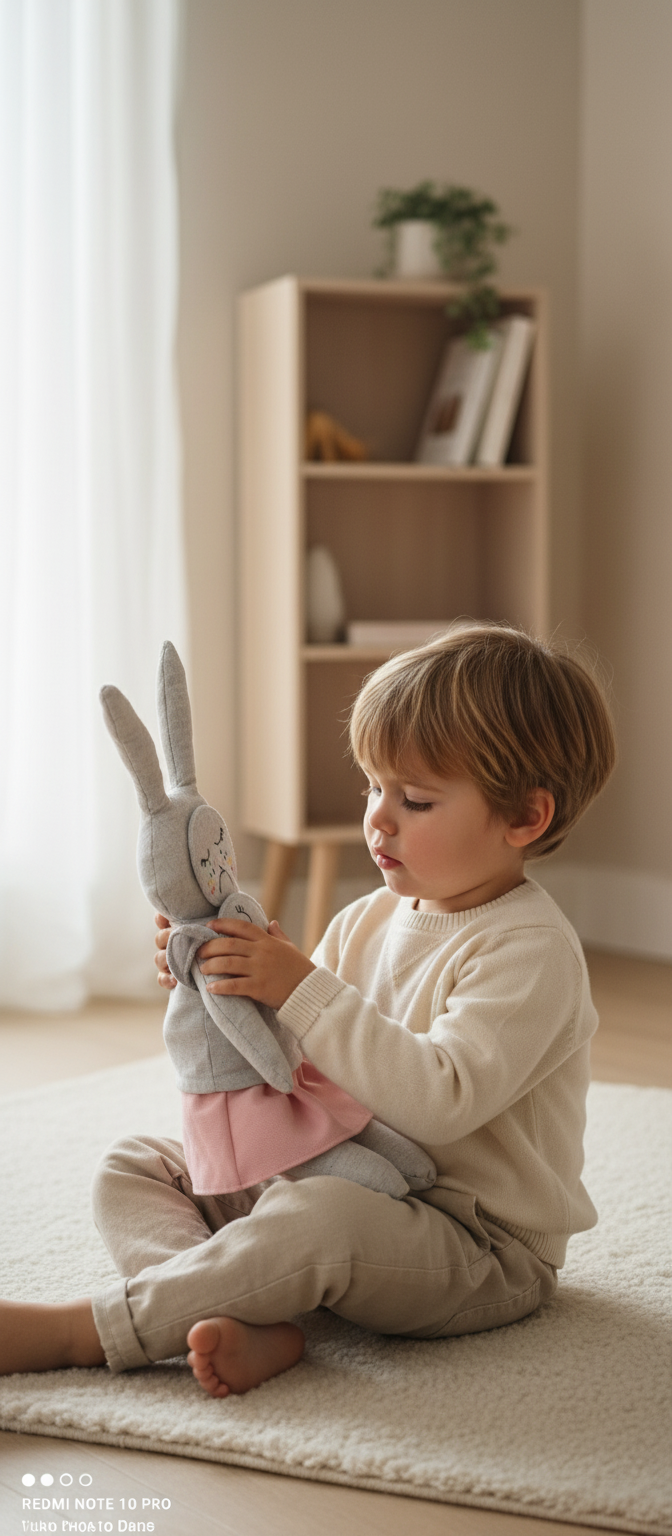 Niño consolando a Bibi con lágrimas de arcoíris