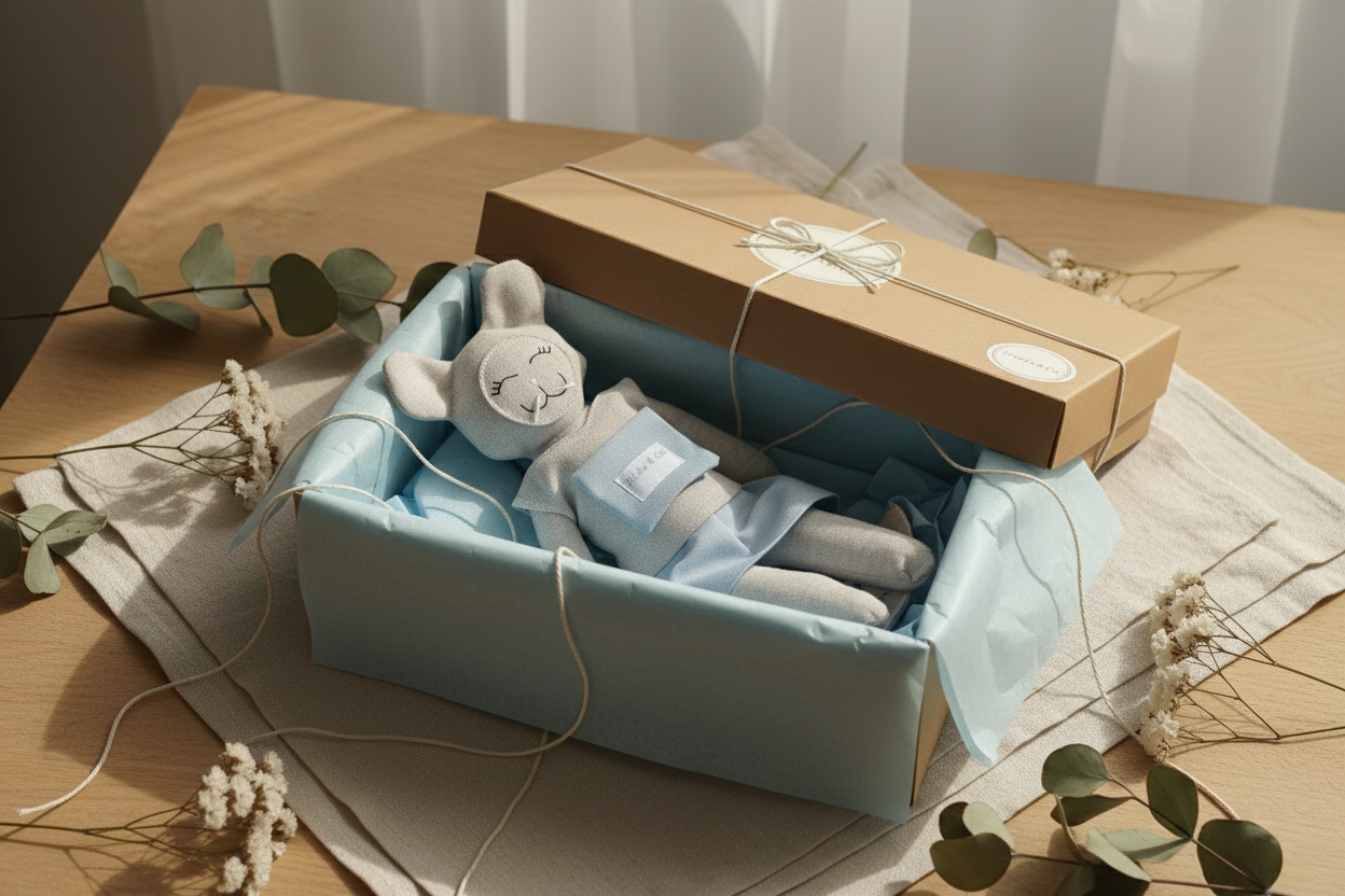 OFI azul claro en caja con papel de seda azul